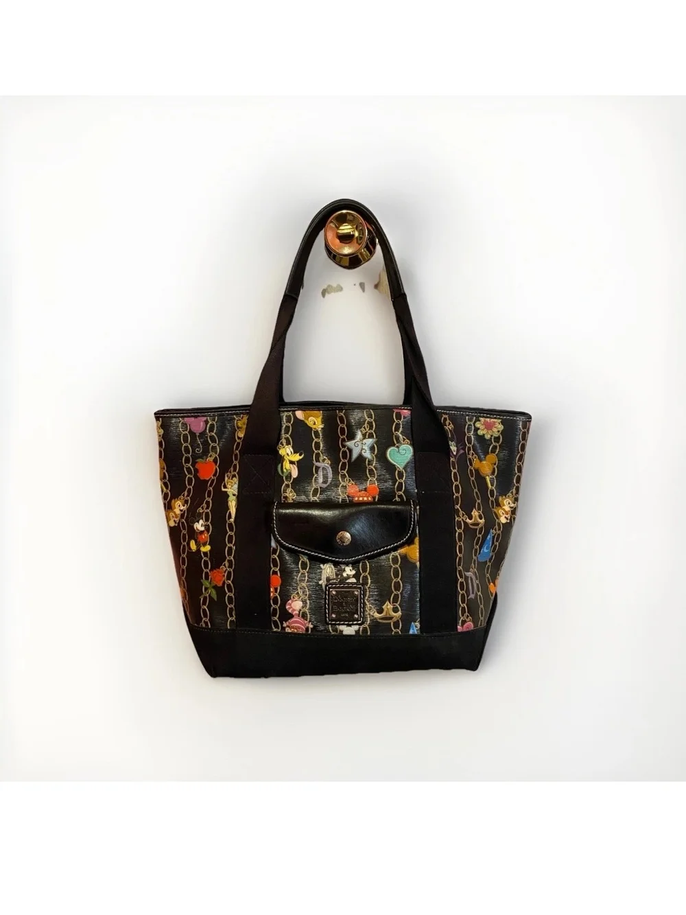 Dooney & Bourke Black Tote with Colorful Charm Chain Print - Picture 1 of 7